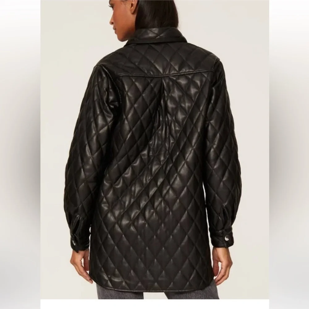 Maje Baneta Quilted Faux Leather Jacket Glossy Solid Black 38 MED/LARGE as is